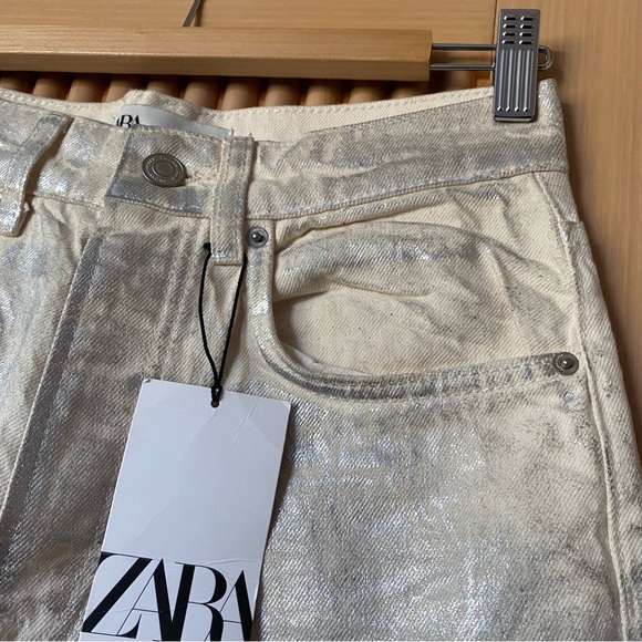 Zara silver metallic wide leg jeans - Picture 9 of 16
